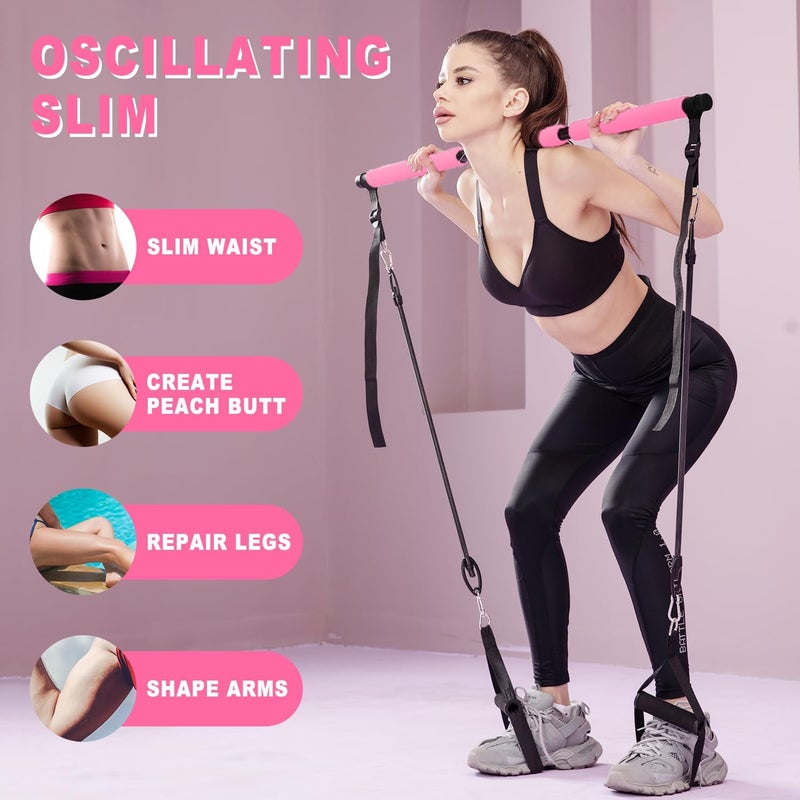 OSCILLATING SLIM Pilates bar kit Multiple Fitness bar with Resistance Bands, Ab Rollers.Core Strength Training Equipment. Squat Machine for Men and Women.Portable Home Gym Pilates bar kit for Full Body Training Women - Image 2